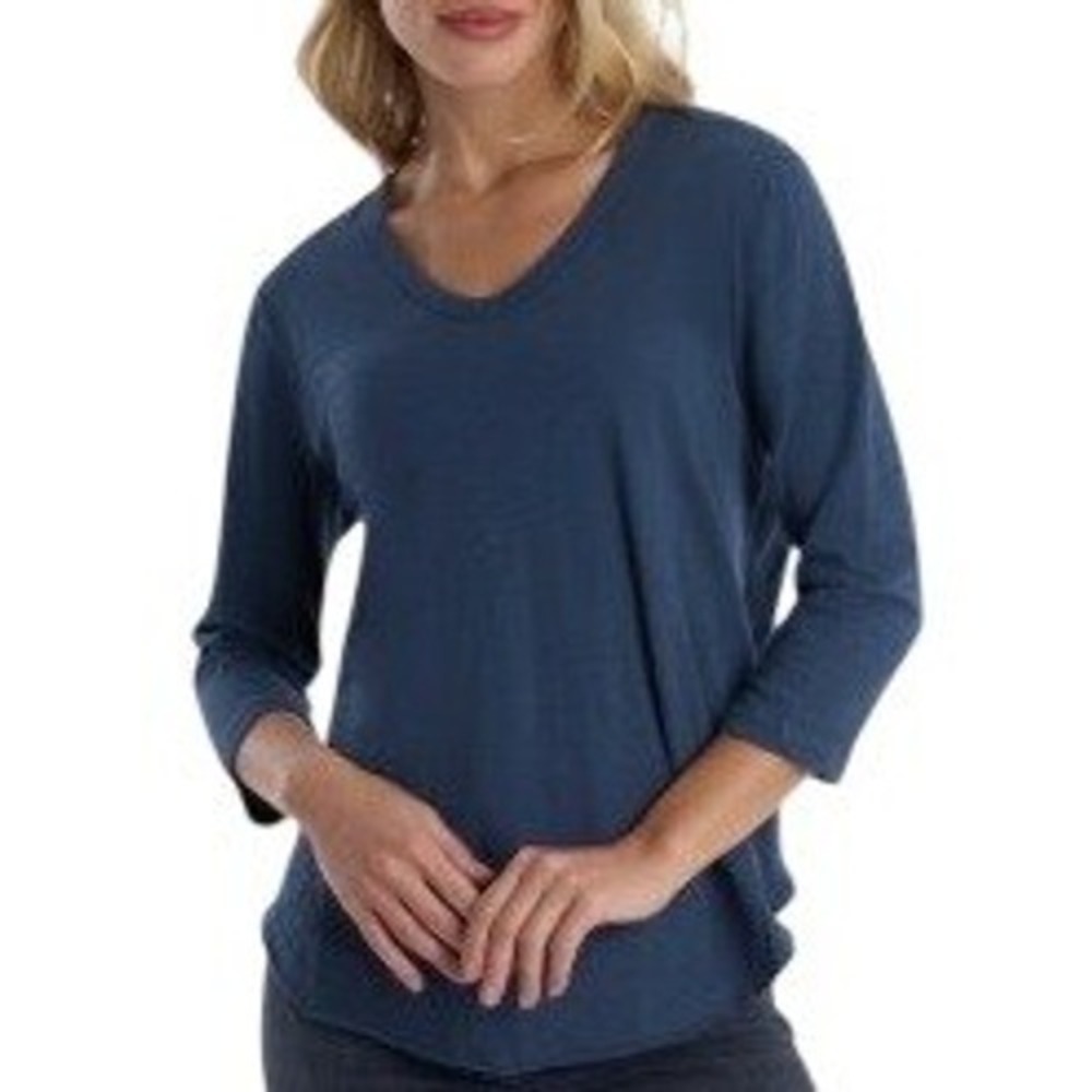 J. Jill Navy‎ Blue 100% Pima Cotton 3/4 Sleeve V-Neck Tee Size Medium Petite